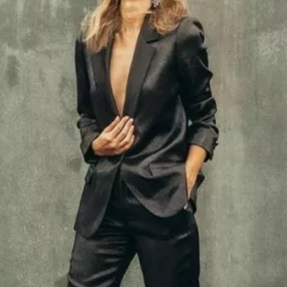 Zara Shimmer Shiny Effect Tuxedo Blazer Jacker - Picture 1 of 10